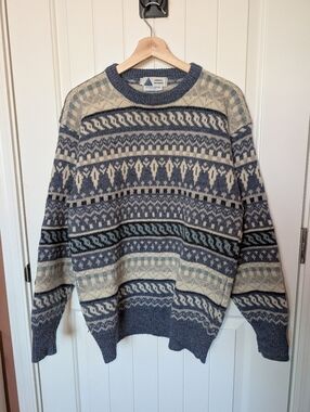 Vintage Sierra Designs Fair Isle Knit Shetland Wool Sweater Men’s Medium Blue/Cr